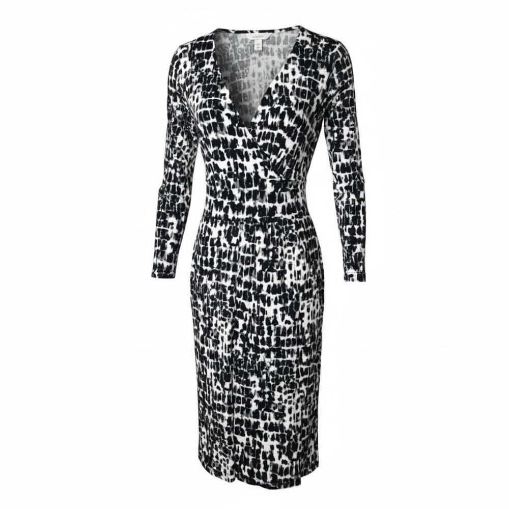 Loft black and white long sleeve wrap dress size XS B156 - Picture 2 of 6